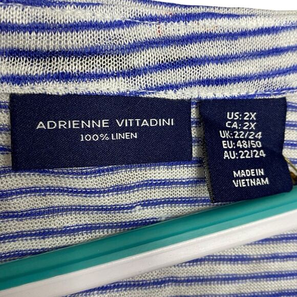 NWT Adrienne Vittadini Linen Top Womens 2X Roll Tab 3/4 Sleeve Striped Coastal - Picture 3 of 16